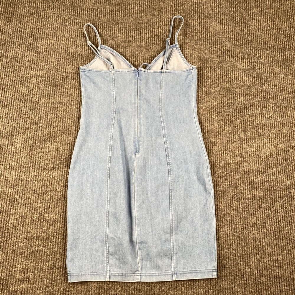 Story On Light Wash Denim Lace Up Front Mini Dress Bodycon Small - Picture 7 of 9